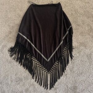 Arc & Co black suede fringe shawl with beading detail size small